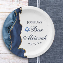 Elegantes Navy Blue Gold Agate Bar Mitzvah Party