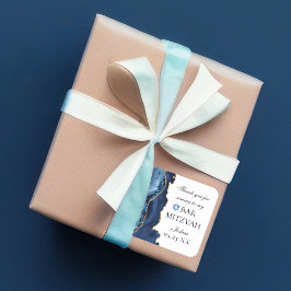 Elegantes Navy Blue Gold Agate Bar Mitzvah Party Quadratischer Aufkleber