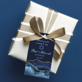 Elegantes Navy Blue Gold Agate Bat Mitzvah Party Geschenkanhänger