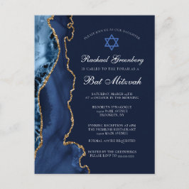 Elegantes Navy Blue Gold Agate Bat Mitzvah Party Postkarte