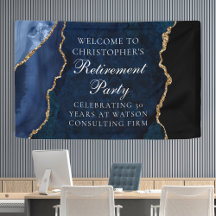 Elegantes Navy Blue Gold Agate Retirement Party