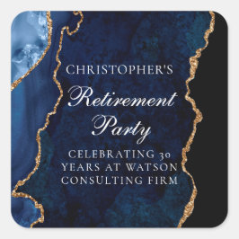 Elegantes Navy Blue Gold Agate Retirement Party Quadratischer Aufkleber