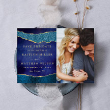 Elegantes Navy Blue & Gold Agate Wedding Foto