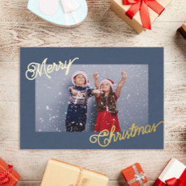 Elegantes Navy Blue & Gold Custom Foto Weihnachten Folien Feiertagskarte