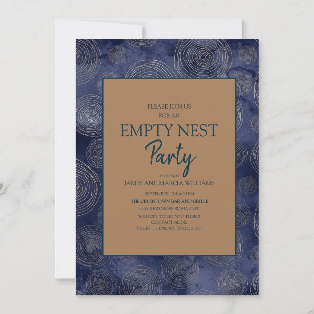 Elegantes Navy Blue Gold Empty Nest Party Einladung (Vorderseite)