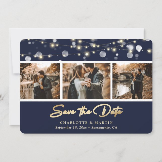 Elegantes Navy Blue Gold Wedding Foto Save the Dat Save The Date (Vorderseite)