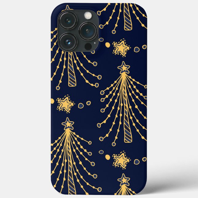 Elegantes Navy Blue Gold Weihnachtsbaum Star Muste Case-Mate iPhone Hülle (Rückseite)
