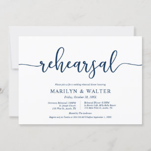 Elegantes Navy Blue, Hochzeit und Probe Einladung