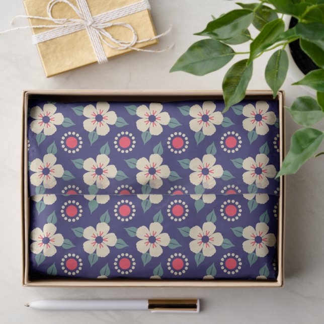 Elegantes Navy Blue mit Cream-Blume Seidenpapier (Geschenk)