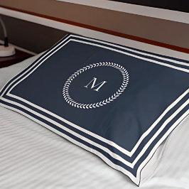 Elegantes Navy Blue Monogramm mit weißem Rahmen Kissenbezug