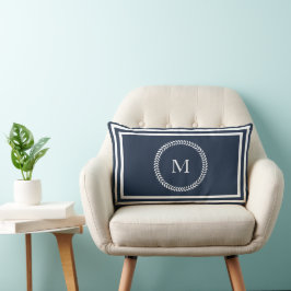 Elegantes Navy Blue Monogramm mit weißem Rahmen Lendenkissen
