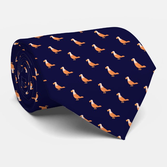 Elegantes Navy Blue Orange Eagle Seamless Muster Krawatte (Gerollt)