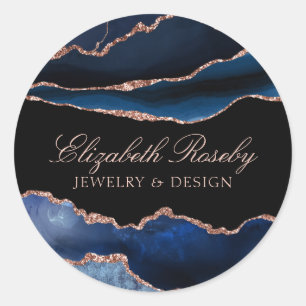 Elegantes Navy Blue Rose Gold Agate Geode Business Runder Aufkleber