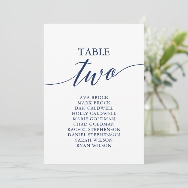 Elegantes Navy Blue Tischnummer 2 Seating Chart (Stehend Vorderseite)