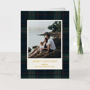Elegantes Navy Blue und Green Kariertes Foto Weihn