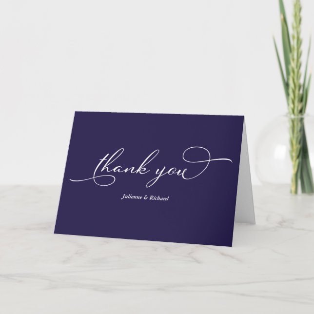 Elegantes Navy Blue und White Script Vielen Dank Karte (Vorderseite)