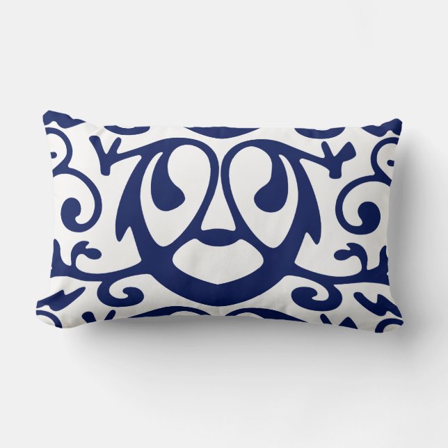 Elegantes Navy Blue und White Throw Kissen (Vorderseite)