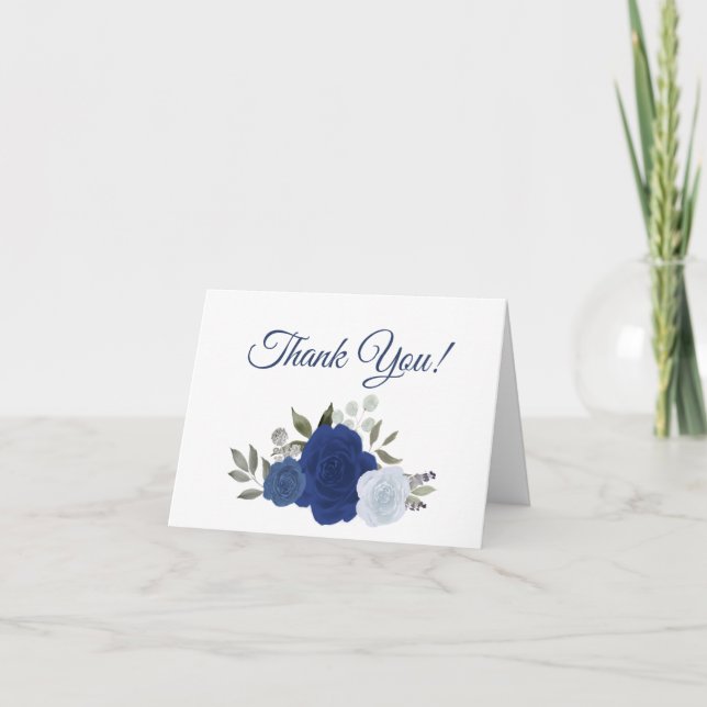 Elegantes Navy Blue Watercolor Rose Hochzeitsstift Dankeskarte (Vorderseite)
