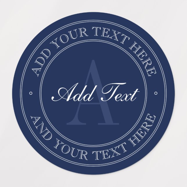 Elegantes Navy Blue & White Monogram wasserdicht Etiketten (Design 1)
