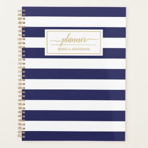 Elegantes Navy Blue White Stripes Muster Planer