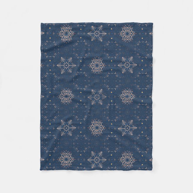 Elegantes Navy Blue Winter Snowflake Muster Fleecedecke (Vorderseite)