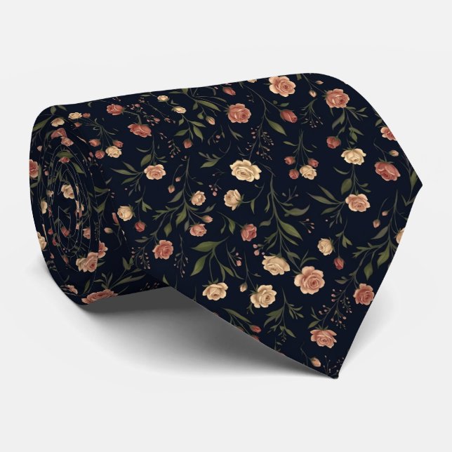 Elegantes Navy-Blumen-Tie-Muster Krawatte (Gerollt)
