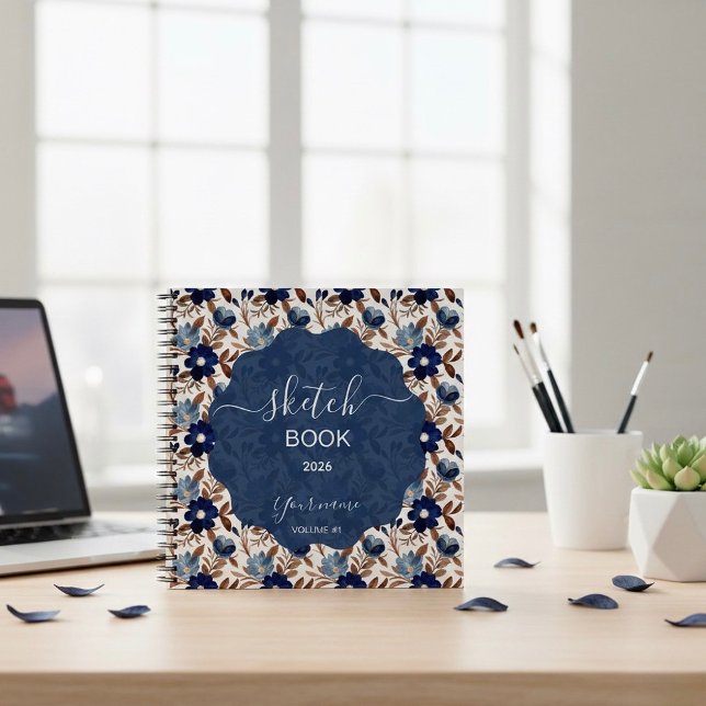 Elegantes Navy-Blumenmuster Notizbuch (Von Creator hochgeladen)