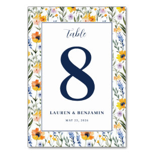 Elegantes Navy-Blumenmuster Tischnummer