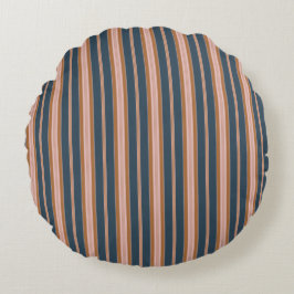 Elegantes Navy-Braun-Rosa-Ticking-Streifenmuster Rundes Kissen