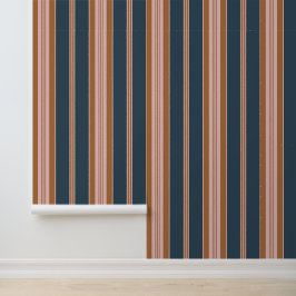 Elegantes Navy-Braun-Rosa-Ticking-Streifenmuster Tapete