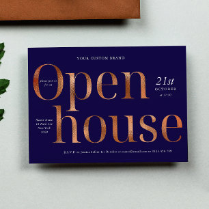 Elegantes Navy & Bronze Gold Business Open House Einladung