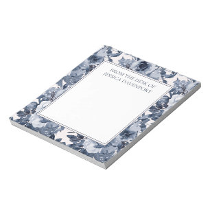 Elegantes Navy Dusty Blau Florales Weiß Von Schrei Notizblock