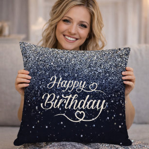 Elegantes Navy-Glitter-Happy-Birthday-Kissen Kissen