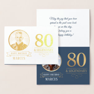 Elegantes Navy & Gold 80. & Legendäres Geburtstag Folienkarte