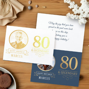 Elegantes Navy & Gold 80. & Legendäres Geburtstag Folienkarte