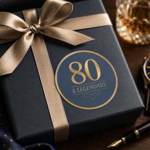 Elegantes Navy & Gold 80. & Legendäres Geburtstag Runder Aufkleber