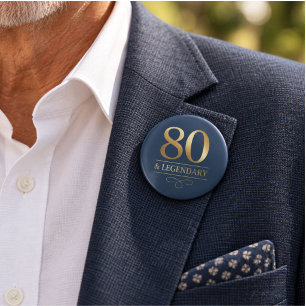 Elegantes Navy & Gold 80. & Legendäres Geburtstags Button