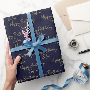 Elegantes Navy-Gold-Happy-Birthday-Personalisierun Geschenkpapier