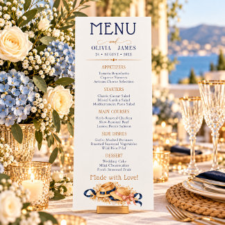 Elegantes Navy-Gold Hochzeitsbuffet-Menü im Vintag Menükarte