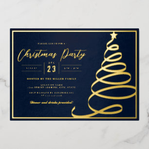 Elegantes Navy Gold Tree Weihnachts-Party Folieneinladung