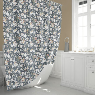 Elegantes Navy Gold Watercolor Blumenmuster Duschvorhang