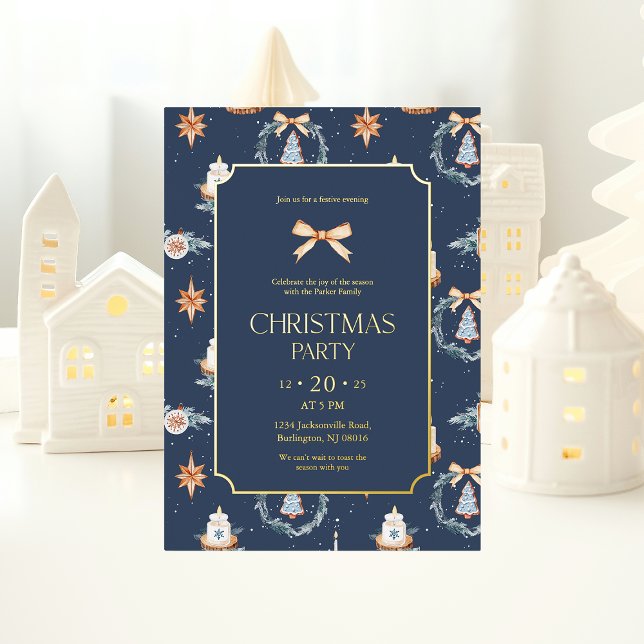 Elegantes Navy & Gold Weihnachts-Party Folieneinladung (Von Creator hochgeladen)