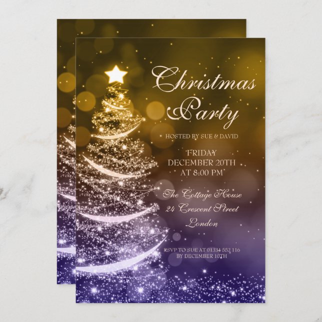 Elegantes Navy & Gold Weihnachts-Party Sparkle Einladung (Vorne/Hinten)