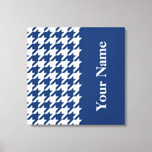 Elegantes Navy-Hahnentrittmuster mit Namen Leinwanddruck
