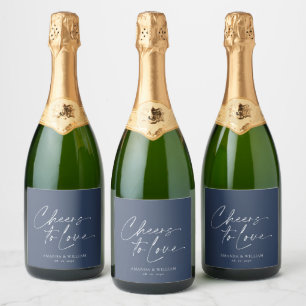 Elegantes Navy-Hochzeits-Champagnerflaschenetikett