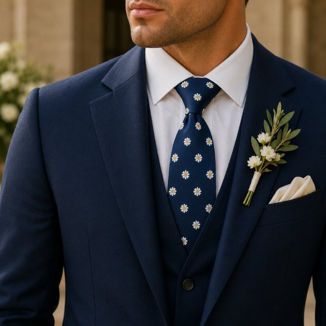 Elegantes Navy-Mikro-Daisy-Blumenmuster Krawatte (Von Creator hochgeladen)