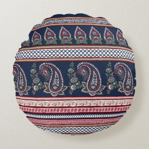 Elegantes Navy Paisley: Zeitloses Bordüren-Design Rundes Kissen