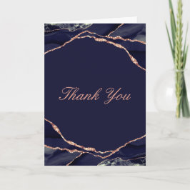 Elegantes Navy Rose Gold Foil Agate Wedding Foto Dankeskarte