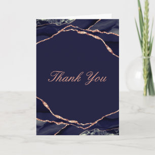 Elegantes Navy Rose Gold Foil Agate Wedding Foto Dankeskarte