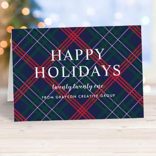 Elegantes Navy-Rot-Grün-Tartan Firmenfeiertage Feiertagskarte